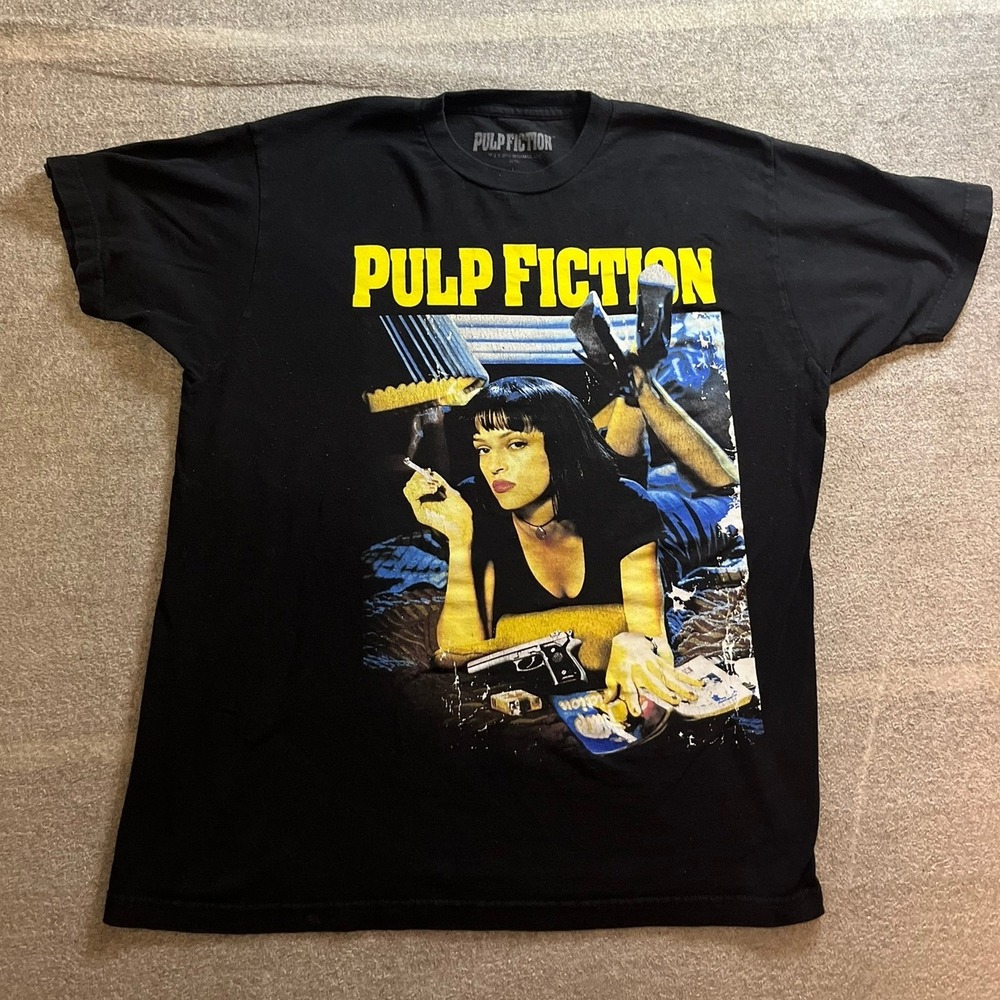 Pulp Fiction Movie Poster Graphic T-Shirt Black Mens Large Cult Classic Movie